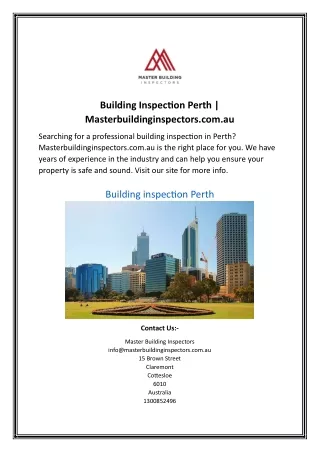 Building Inspection Perth | Masterbuildinginspectors.com.au