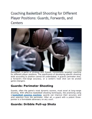 Coaching Basketball Shooting for Different Player Positions Guards, Forwards, and Centers