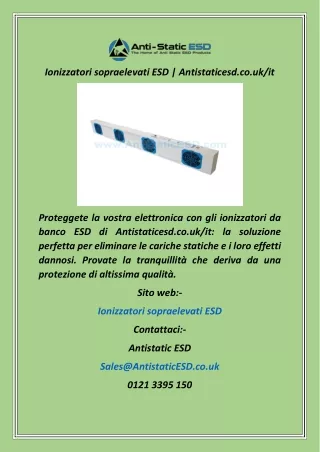 Ionizzatori sopraelevati ESD  Antistaticesd.co.ukit