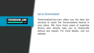 Taxi To Tomorrowland Tomorrowland-taxi.com