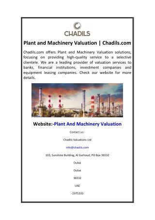 Plant and Machinery Valuation  Chadils.com