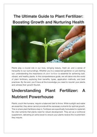 The Ultimate Guide to Plant Fertilizer Boosting Growth and Nurturing Health