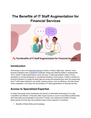 The Benefits of IT Staff Augmentation for Financial Services