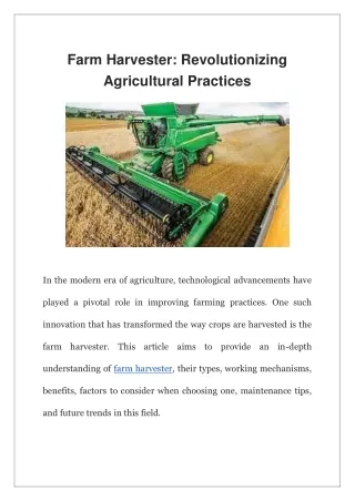Farm Harvester Revolutionizing Agricultural Practices