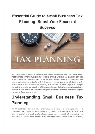 Essential Guide to Small Business Tax Planning Boost Your Financial Success