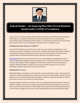 Rakesh Rajdev – An Inspiring Man Who Served Mankind Amidst India's COVID-19 Lock