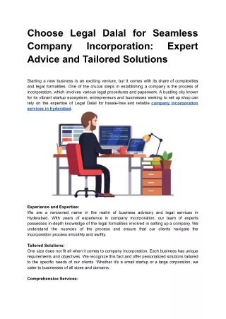 Choose Legal Dalal for Company Incorporation: Expert Advice and Tailored advice