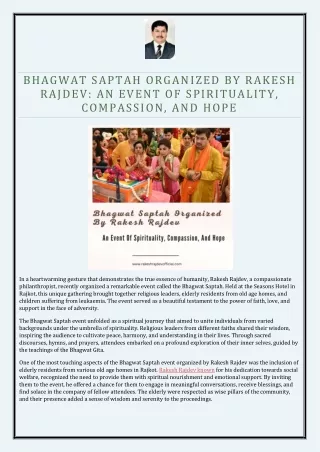 Bhagwat Saptah Organized By Rakesh Rajdev An Event Of Spirituality, Compassion, And Hope