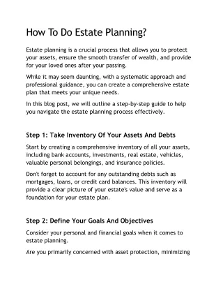 How To Do Estate Planning?