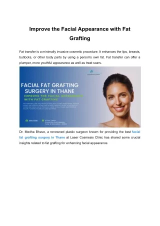 Improve the Facial Appearance with Fat Grafting