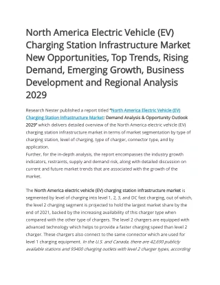 North America Electric Vehicle (EV) Charging Station Infrastructure Market 2029