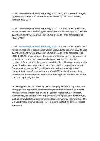 Global Assisted Reproductive Technology Market Size