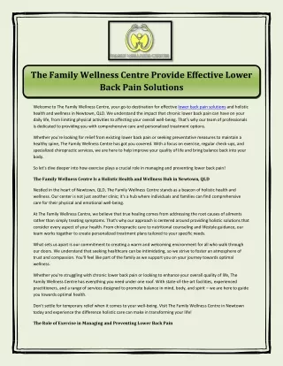 The Family Wellness Centre Provide Effective Lower Back Pain Solutions