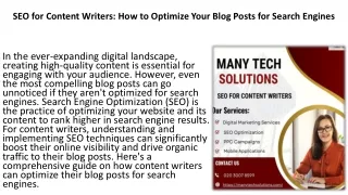 SEO for Content Writers: How to Optimize Your Blog Posts for Search Engines