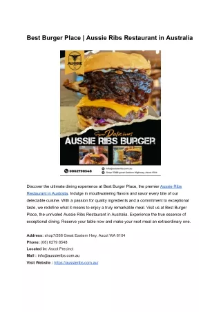 Best Burger Place _ Aussie Ribs Restaurant in Australia