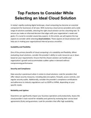 Factors to consider when selecting cloud solutions