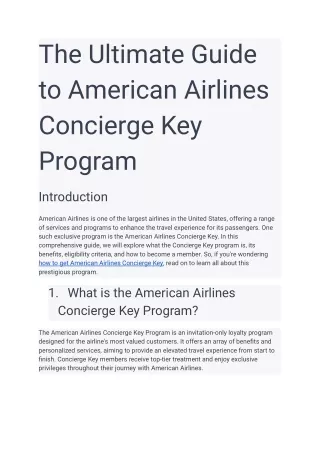 The Ultimate Guide to American Airlines Concierge Key Program