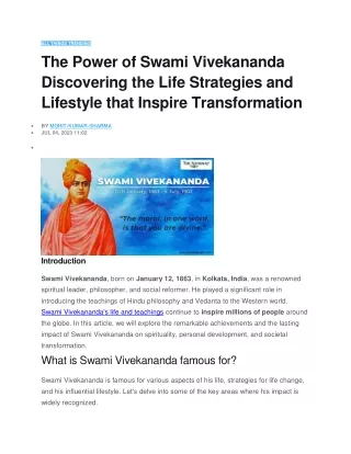 The Power of Swami Vivekananda Discovering the Life Strategies and Lifestyle that Inspire Transformation