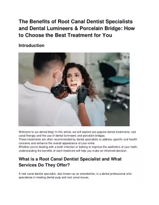 The Benefits of Root Canal Dentist Specialists and Dental Lumineers