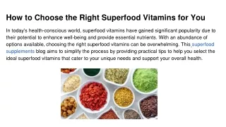 How to Choose the Right Superfood Vitamins for You