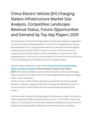 China Electric Vehicle (EV) Charging Station Infrastructure Market 2029