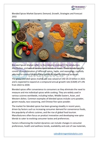 Blended Spices Market Dynamic Demand, Growth, Strategies and Forecast 2032