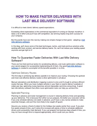 How To Make Faster Deliveries With Last Mile Delivery Software