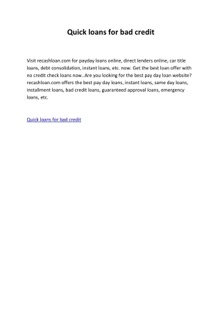 Quick loans for bad credit