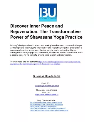 Discover Inner Peace and Rejuvenation The Transformative Power of Shavasana Yoga Practice