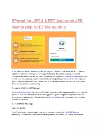 EPortal for JEE & NEET Aspirants JEE Mentorship NEET Mentorship