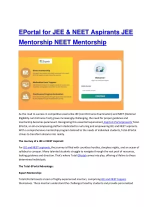 EPortal for JEE & NEET Aspirants JEE Mentorship NEET Mentorship