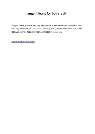 urgent loans for bad credit