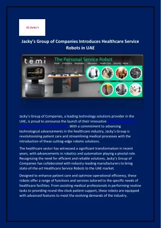 Healthcare Service Robots UAE - Jacky’s