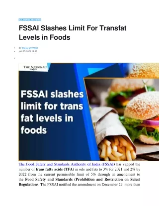 FSSAI Slashes Limit For Transfat Levels in Foods