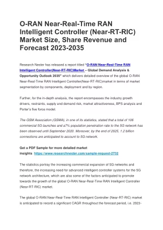 O-RAN Near-Real-Time RAN Intelligent Controller (Near-RT-RIC) Market