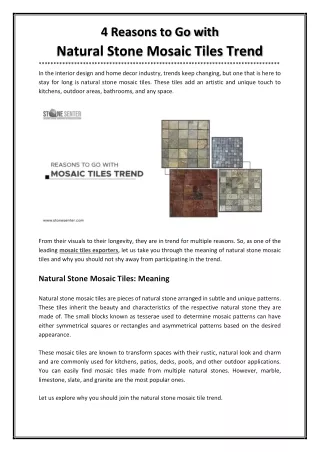4 Reasons to Go with the Natural Stone Mosaic Tiles Trend