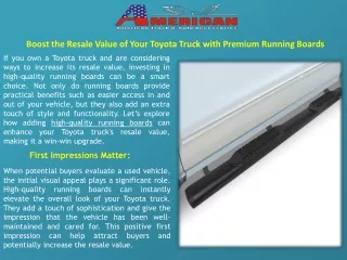 Boost the Resale Value of Your Toyota Truck with Premium Running Boards