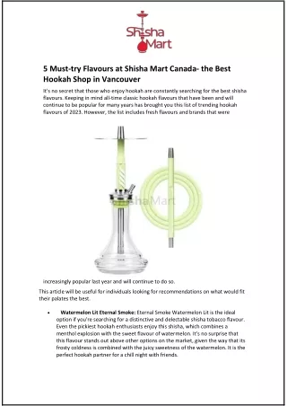 5 Must-try Flavours at Shisha Mart Canada- the Best Hookah Shop in Vancouver