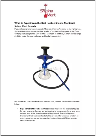 What to Expect from the Best Hookah Shop in Montreal? Shisha Mart Canada