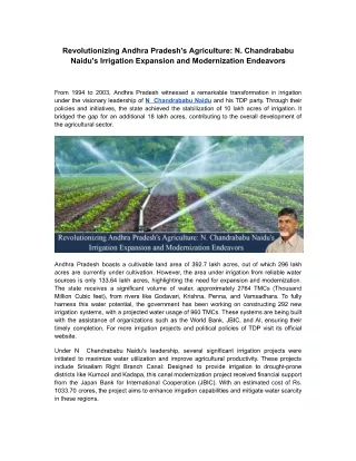 Revolutionizing Andhra Pradesh's Agriculture N. Chandrababu Naidu's Irrigation Expansion and Modernization Endeavors