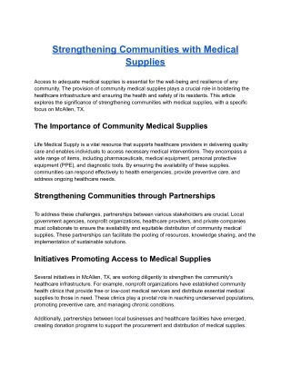 Strengthening Communities with Medical Supplies