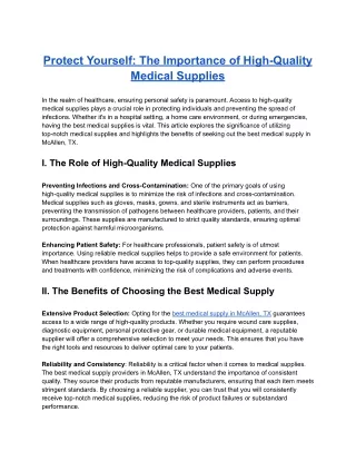Protect Yourself: The Importance of High-Quality Medical Supplies