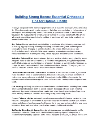 Building Strong Bones: Essential Orthopedic Tips for Optimal Health