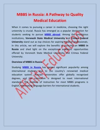 MBBS in Russia: A Pathway to Quality Medical Education