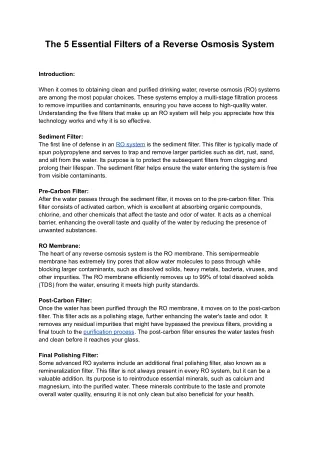 The 5 Essential Filters of a Reverse Osmosis System