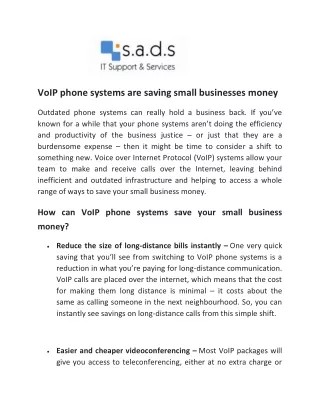 VoIP Phone Systems are Saving Small Businesses Money - SADS IT