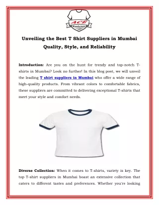 Unveiling the Best T Shirt Suppliers in Mumbai Quality, Style, and Reliability