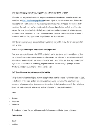 CBCT Dental Imaging Market Growing at Prominent CAGR of 10.4 by 2029