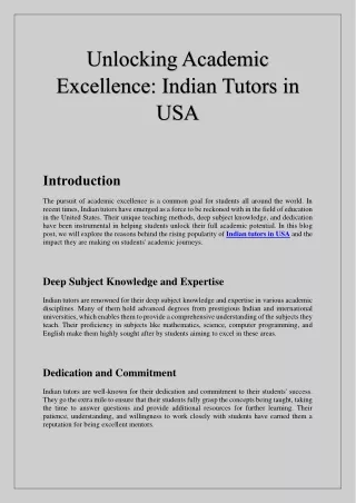 Unlocking Academic Excellence Indian Tutors in USA