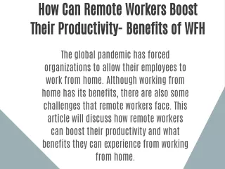 How Can Remote Workers Boost Their Productivity- Benefits of WFH